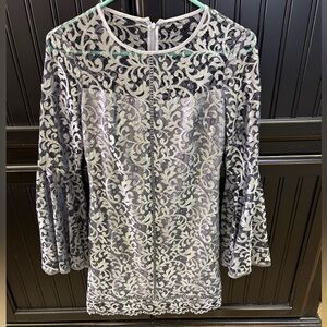 White House Black Market Black and White Lace Overlay Dress